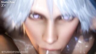 White haired 3D anime girl gets mouth fucked