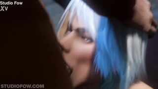 White haired 3D anime girl gets mouth fucked