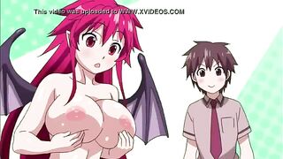 Hentai succubus attacks a guy with his big tits