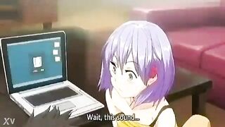 Anime girl fucks while on face cam with her dad