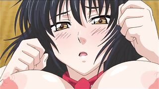 Careless anime boy has sex with busty girl and cums in her pussy