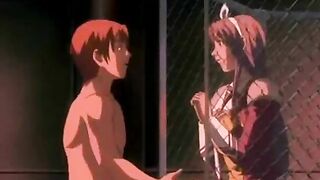 Chesty blonde rides captive’s dick in Japanese anime porn