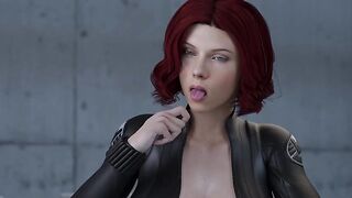 Black Widow sucks and strokes erect dick in 3d anime video