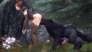Redhead Asami nailed by horny monsters in dog hentai video