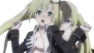 Boy surrounded by slutty cuties in Trinity Seven hentai video