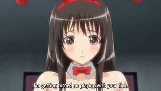 Two horny girls enjoy a threesome on the Clubhouse Anime