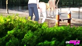 Public masturbation with ice cream caught by a hot teenage girl with huge boobs