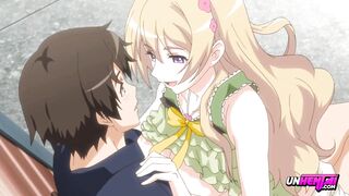 A blonde with big boobs gets fucked in the park and comes