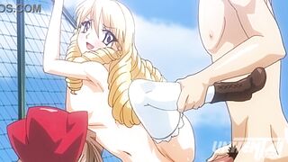 A young girl is being caressed by her teacher in an explicit animated scene